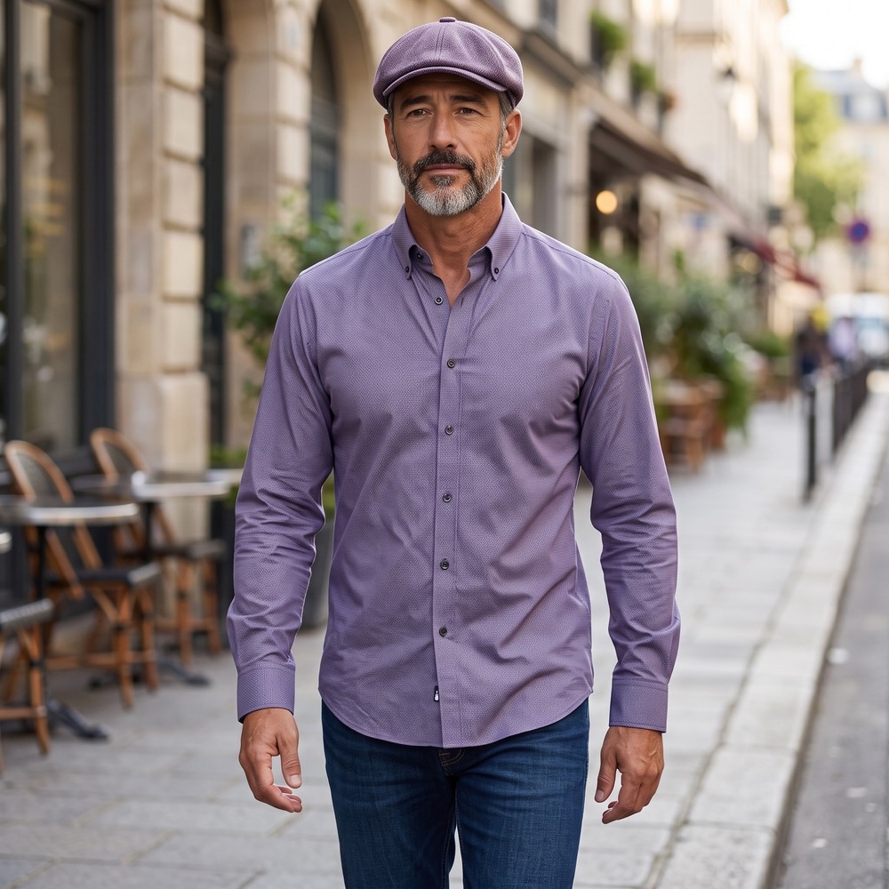 Mizzen+Main Mens Purple Geometric Performance Trim Fit Dress Shirt 1WS-0628 S